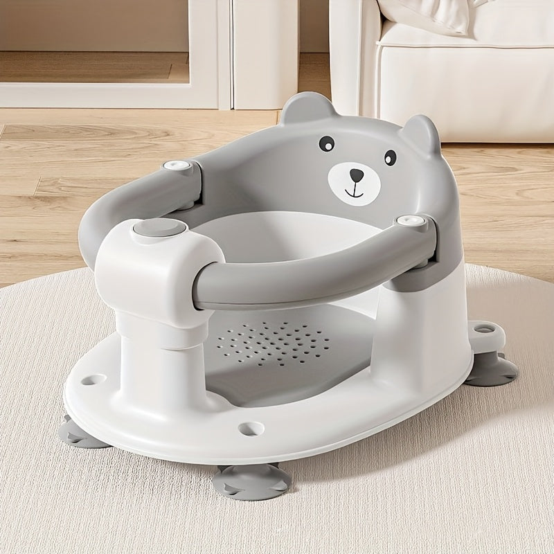 Baby Bath Chair with Anti-Slip Base - Adjustable Bath Seat, Soft Grip Edges, Lightweight & Stable Bath Stool for Toddlers & Infants, Non-Slip Bathing, Easy-Clean PP Construction, Toddler Bathing Aid, Cute Bear Design, Polypro