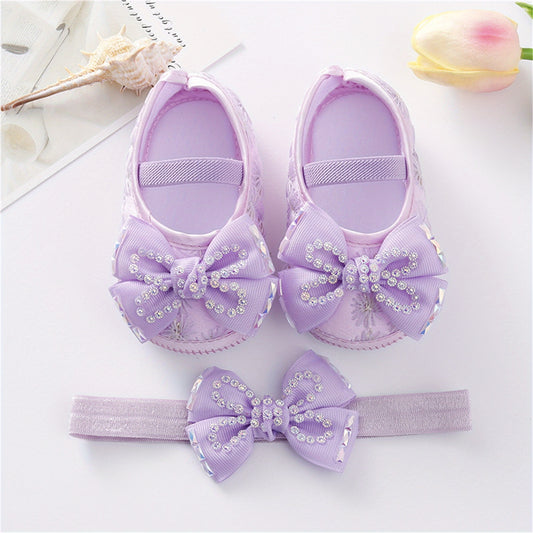 Mary Jane Flats Beaded Bow Princess Shoes Dress Walking Shoes and Headband