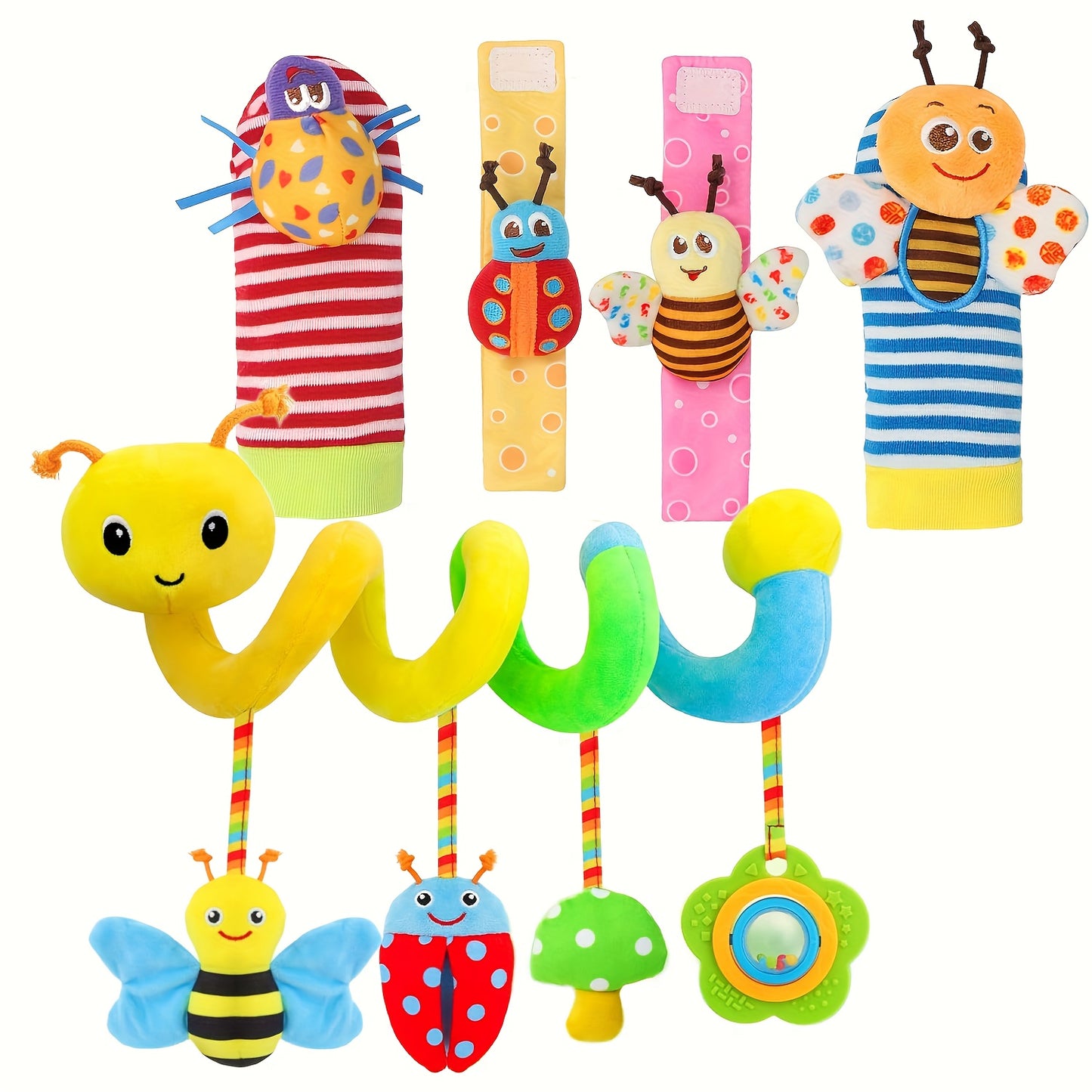 Musical Rattle Set For Babies 0 To 6 Months High Contrast Car Seat Toys Plush Pendants