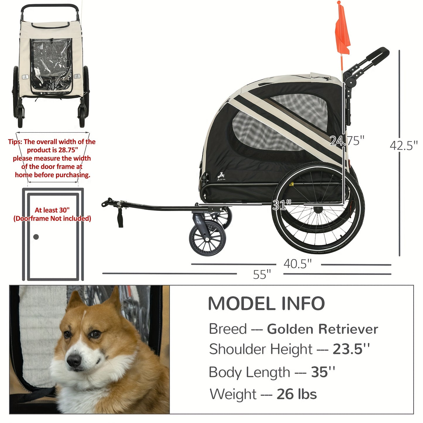 Aosom 2 In 1 Pet Bike Trailer For Small Dogs Weatherproof