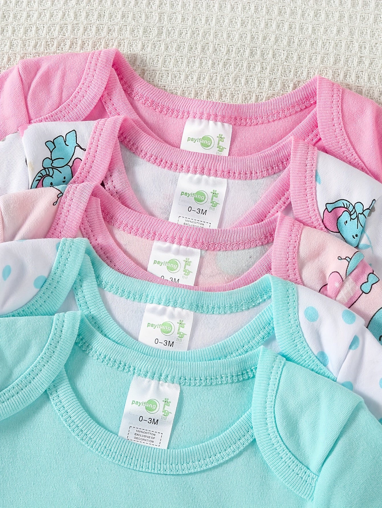 5pcs Set Of Baby Girl's Short Sleeved Spring/summer Triangle Jumpsuit, Cotton Cute Cartoon Hoodie, Crawling Suit, Perfect for Outdoor