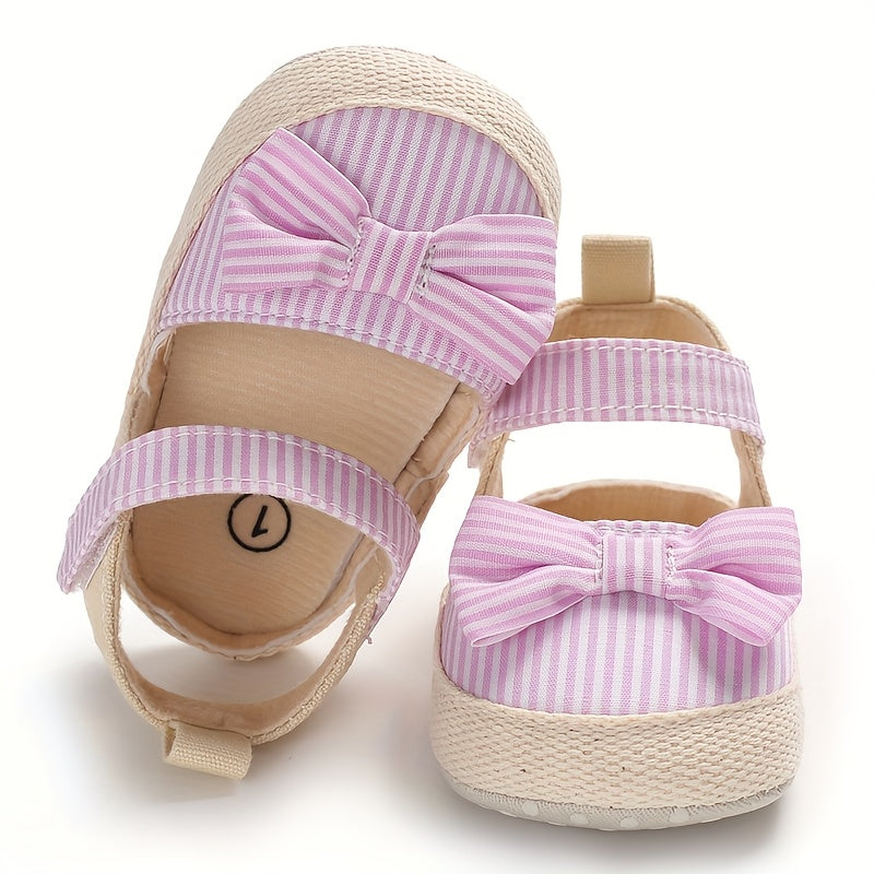 Adorable Striped Bowknot Mary Jane Shoes for Baby Girls - Soft Sole, Non-Slip First Walker Flats for Spring/Summer
