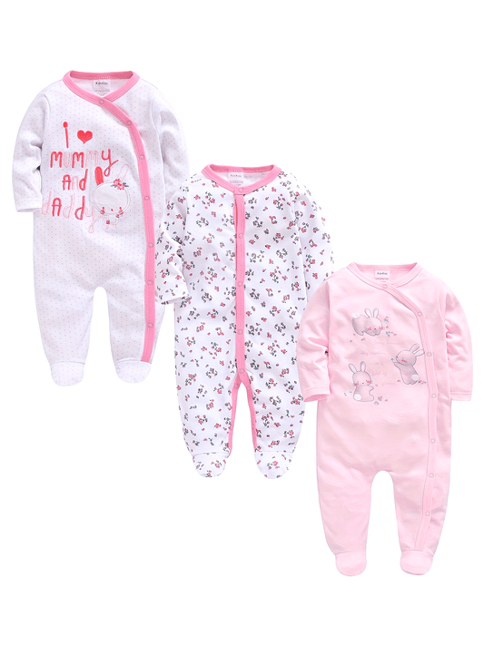 Pink Baby Girl One Piece Romper Floral Bunny 0To12M