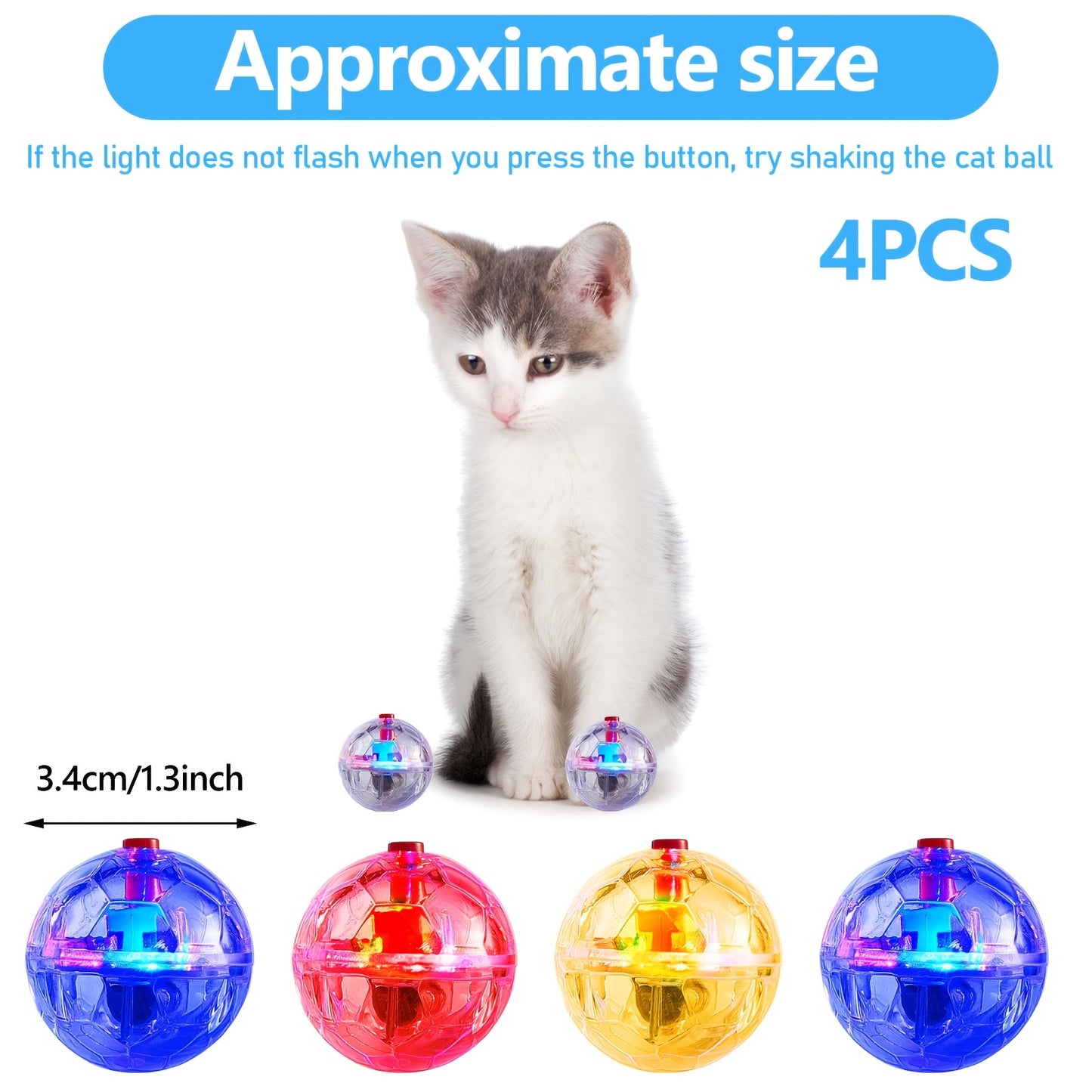 4pcs LED Light Up Motion Sensor Cat Balls Interactive Toy for Cats and Dogs