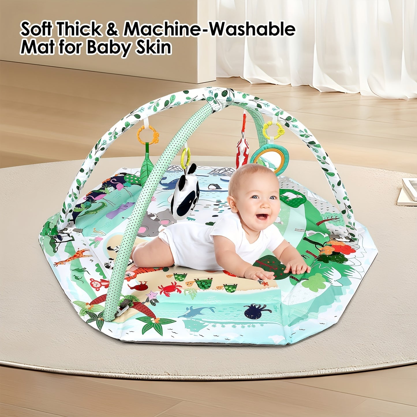 Dearlomum 4 in 1 Tummy Time Mat and Baby Gym Activity Play Mat with 6 Sensory Toys