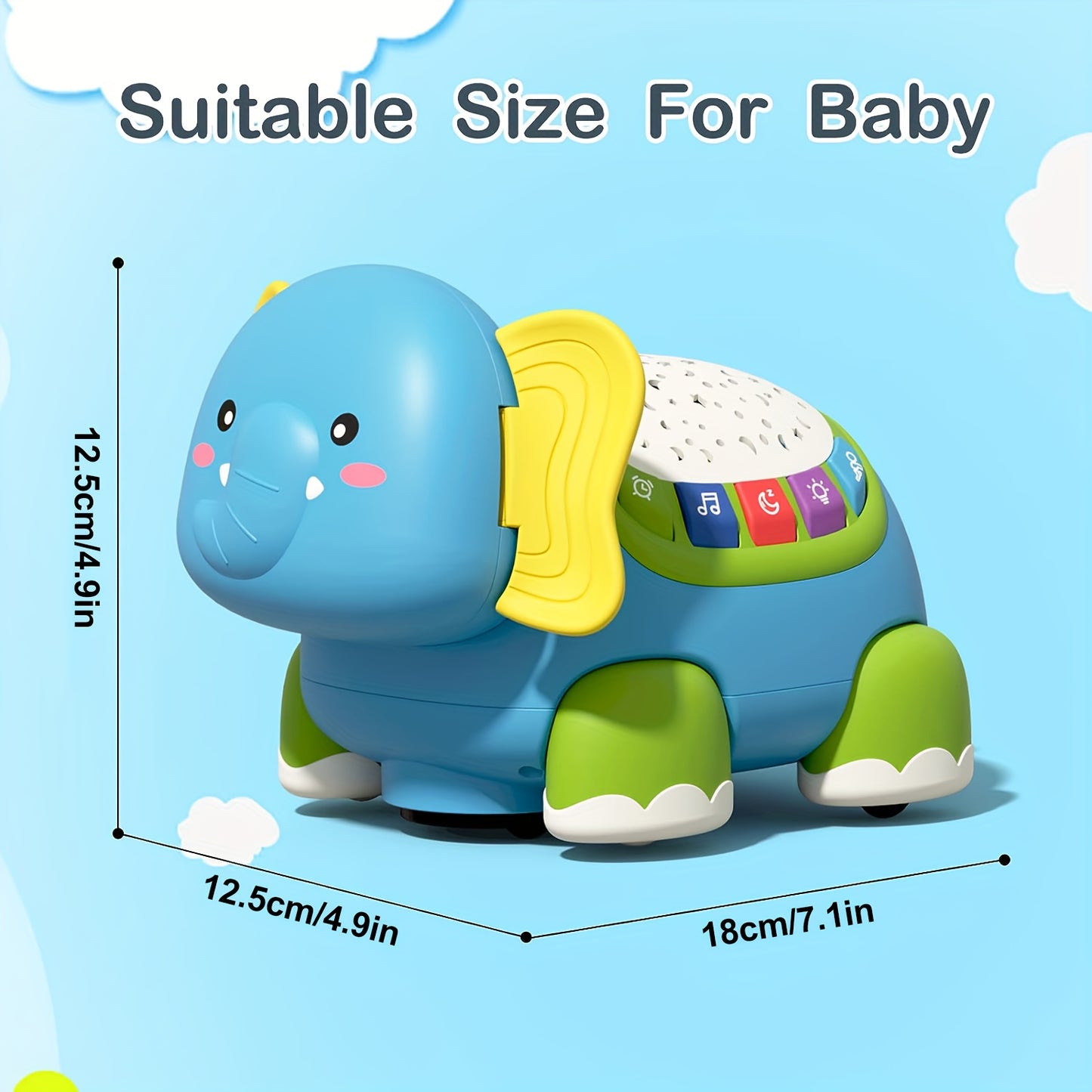 Crawling Baby Toys with Star Projector Music Light Elephant Sensory Toy for Development