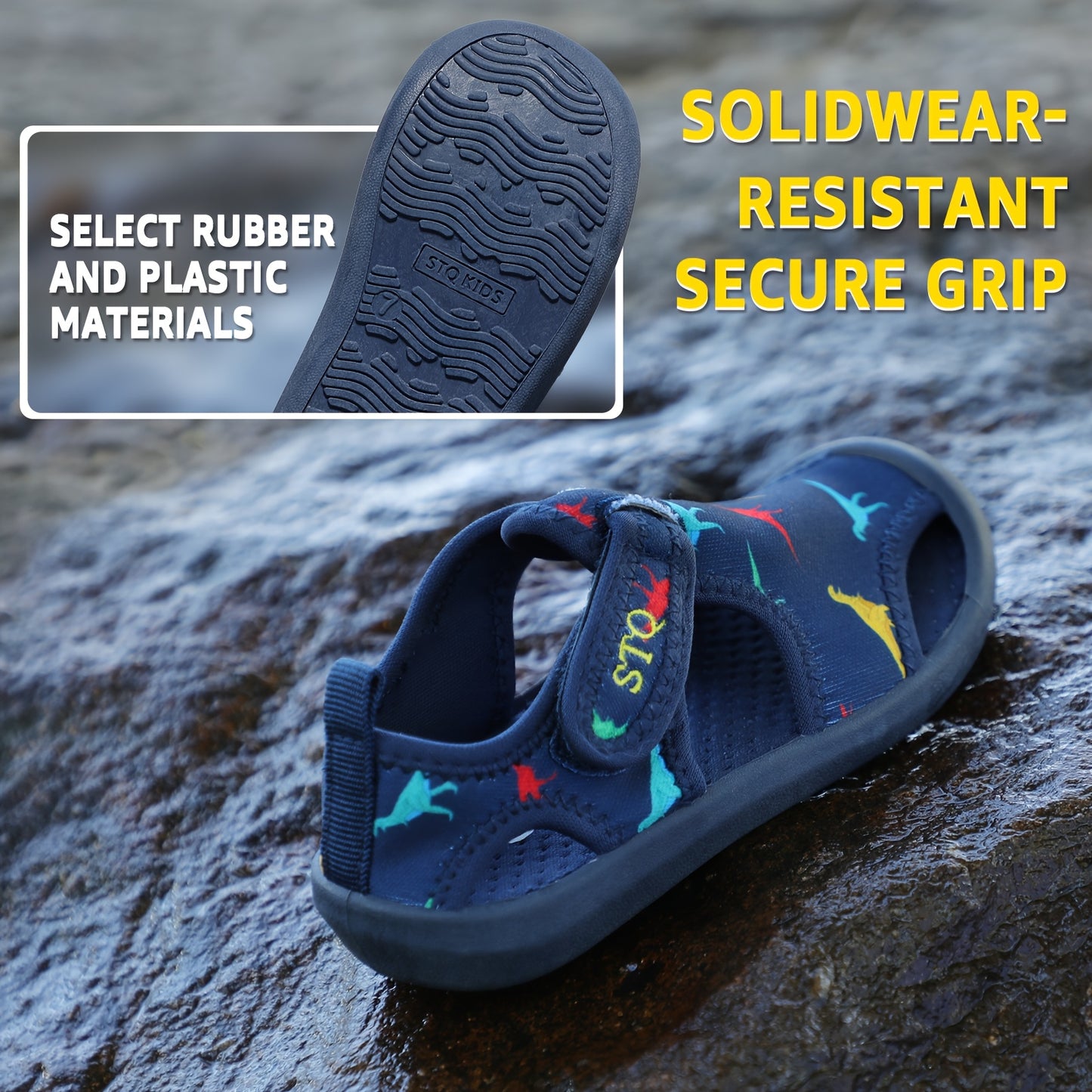 Boys Water Shoes with Cartoon Print Breathable Fabric and TPR Sole for Summer Fun