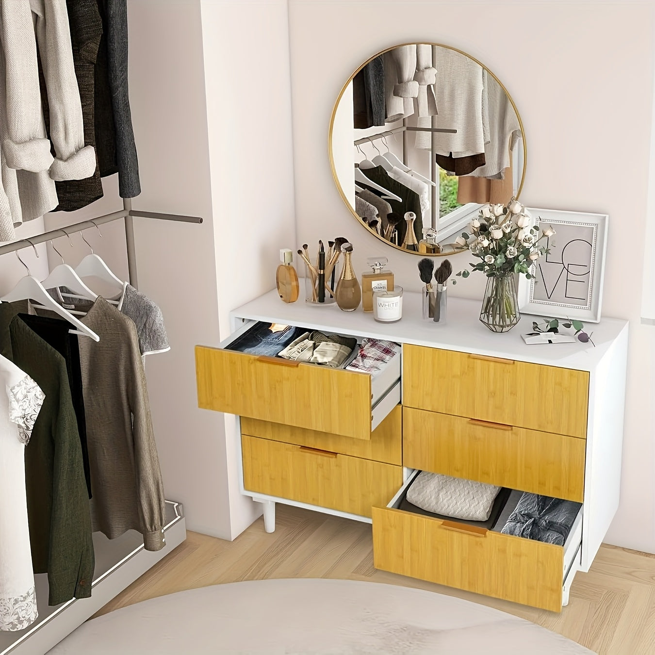 Kinder King 6-Drawer Double Dresser Natural Wood Modern Storage for Bedroom and Nursery