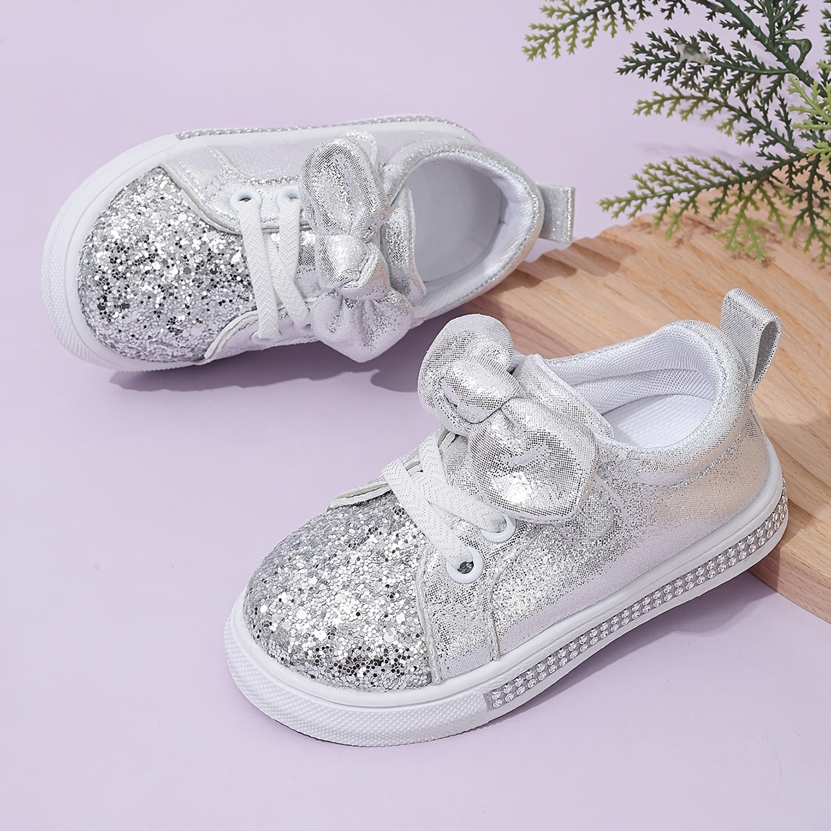 Cute Sequined Bow Design Casual Sneakers for Girls Perfect for All Seasons
