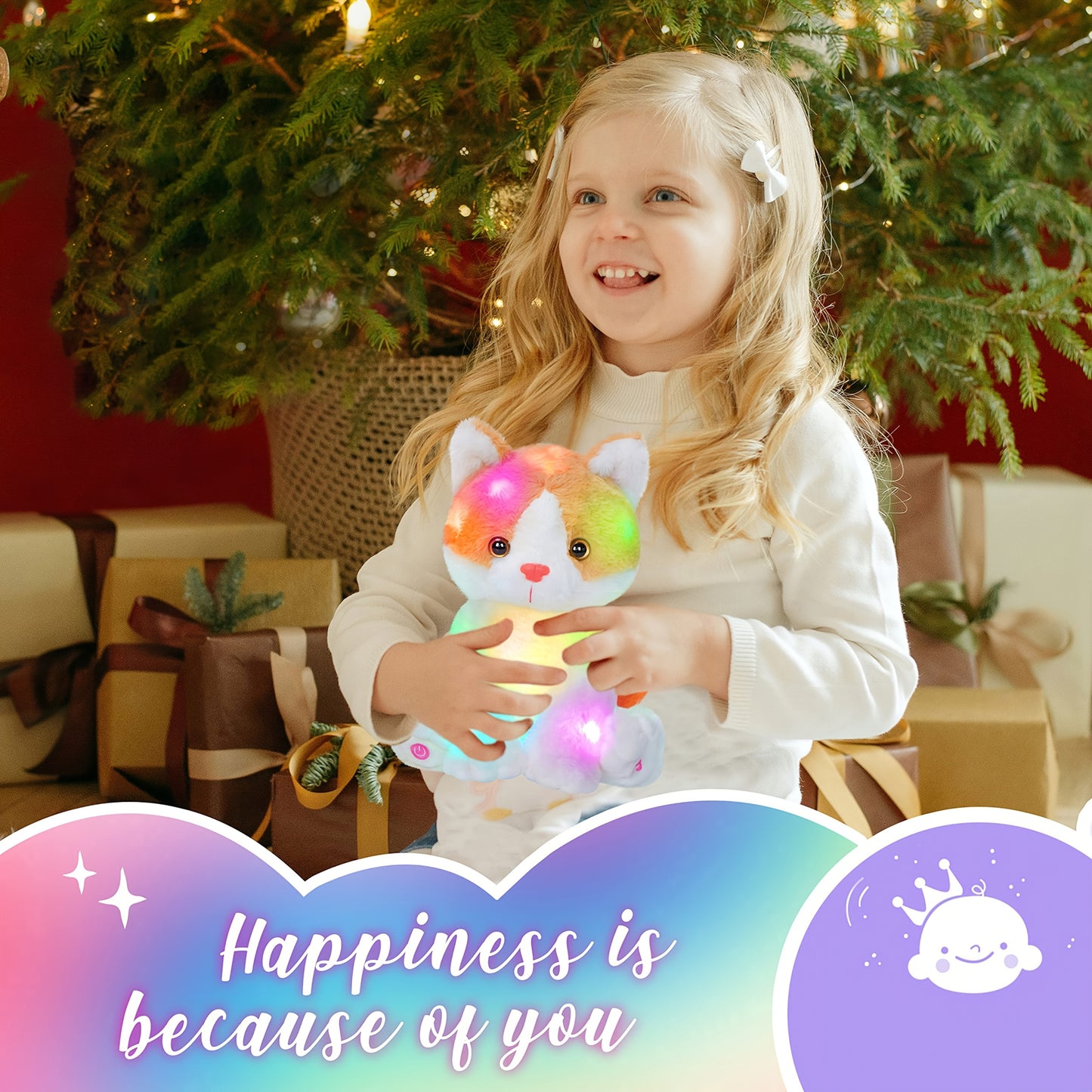 Glowing Orange Cat Plush Toy Cute Soft Kitty Stuffed Animal Nightlight Gift for Kids