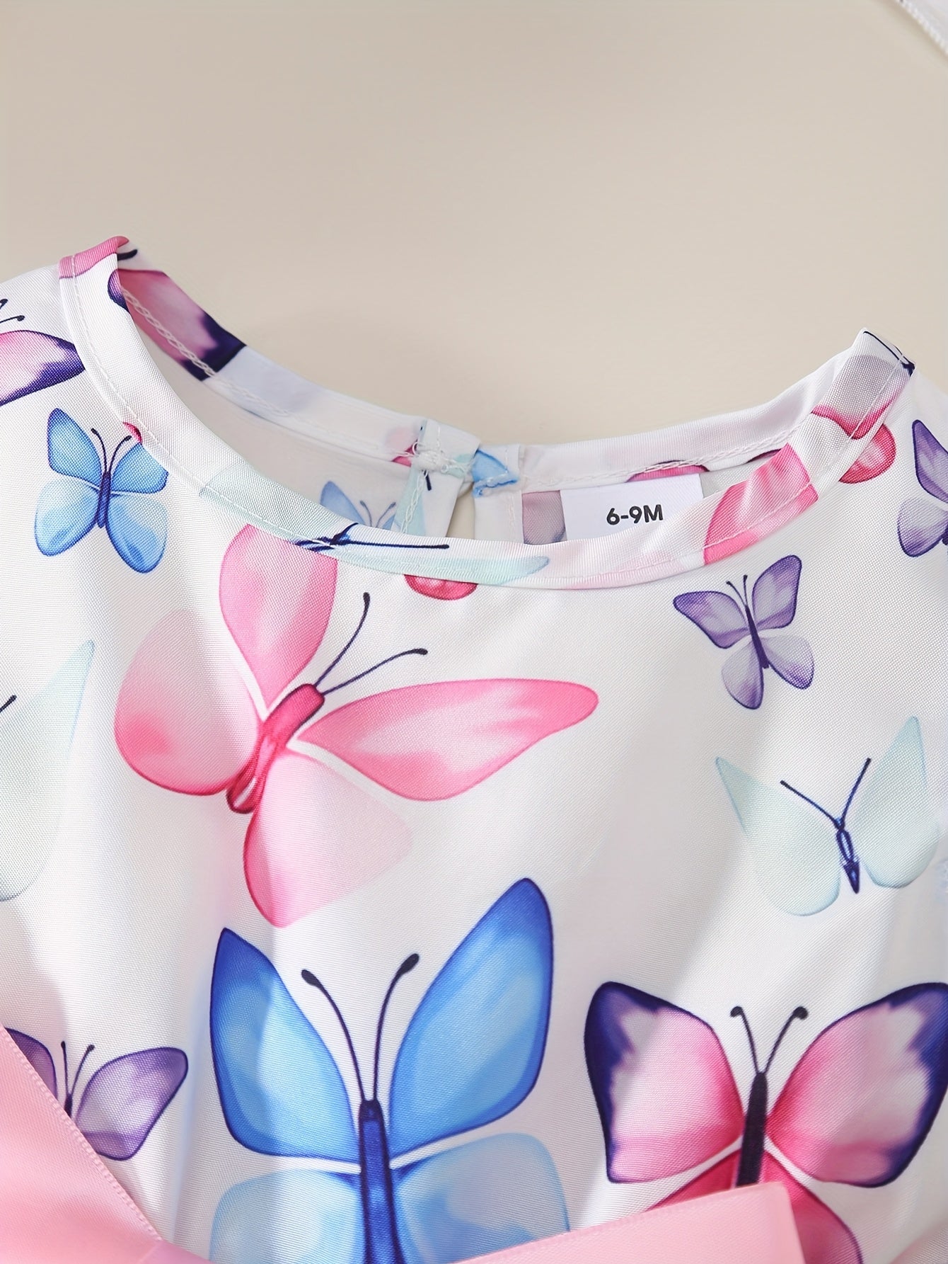 2pcs Baby Girl Butterfly Print Dress Set with Fly Sleeves and Sun Hat for Summer Fun