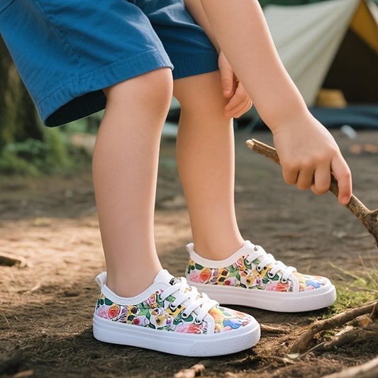 Kids Floral Canvas Sneakers Lightweight Breathable Soft Sole Casual Shoes for Spring Summer