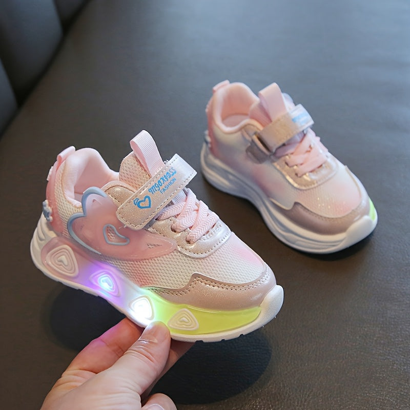 Summer Young Girls Sports Shoes with Luminous Belt Light Breathable Mesh Casual Style