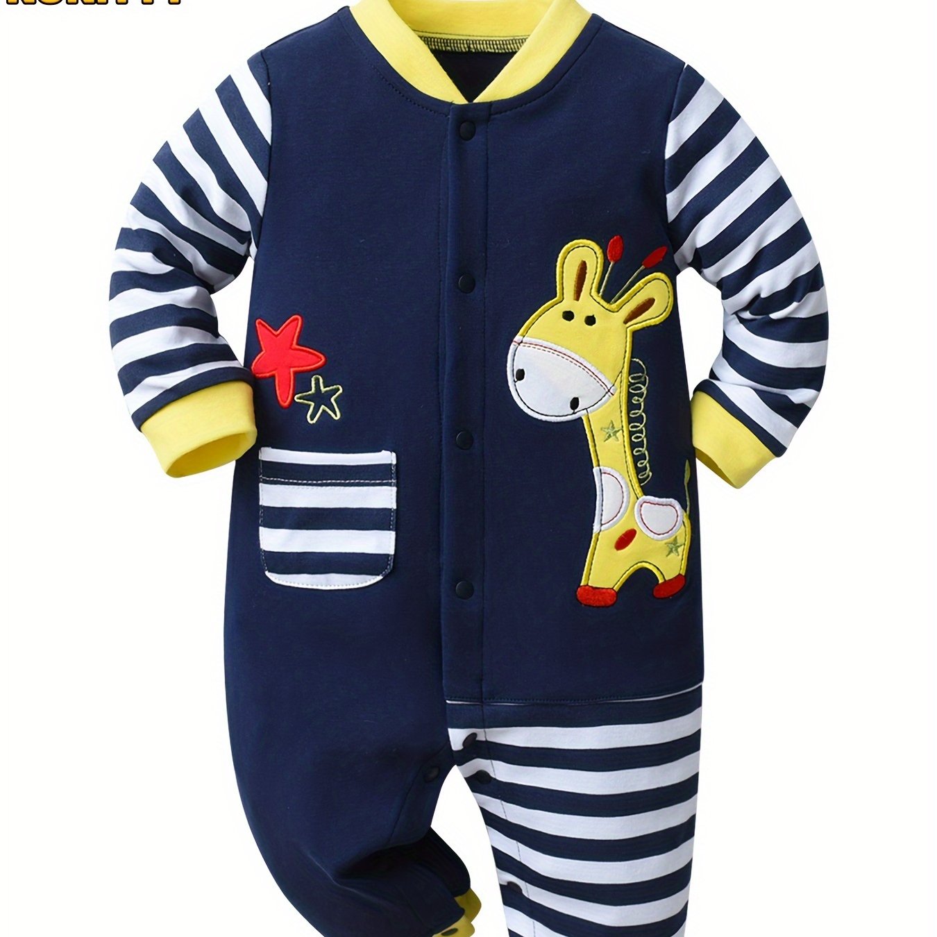 KuKitty Baby Boy Romper Infant Long Sleeve Giraffe Pattern Striped Jumpsuit, for Outdoor