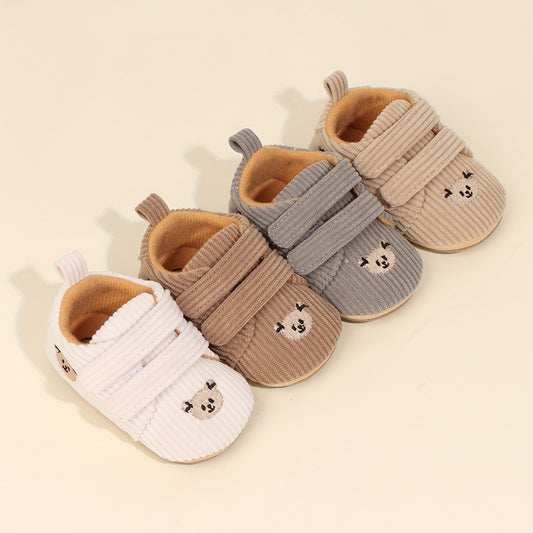 Cute Cartoon Bear Toddler Shoes for Boys & Girls - Soft Fabric with Non-Slip Rubber Sole, Hook-and-Loop Closure, Low-Top Design for Spring & Autumn, 0-18 Months Infant & Toddler Footwear