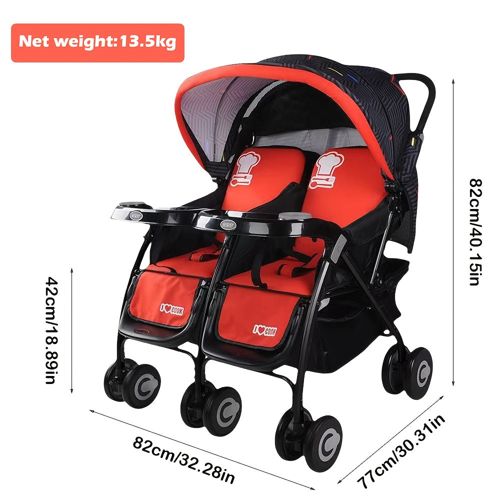 Lightweight Twins Baby Stroller Travel Friendly Ultra Comfort Folding Design Red