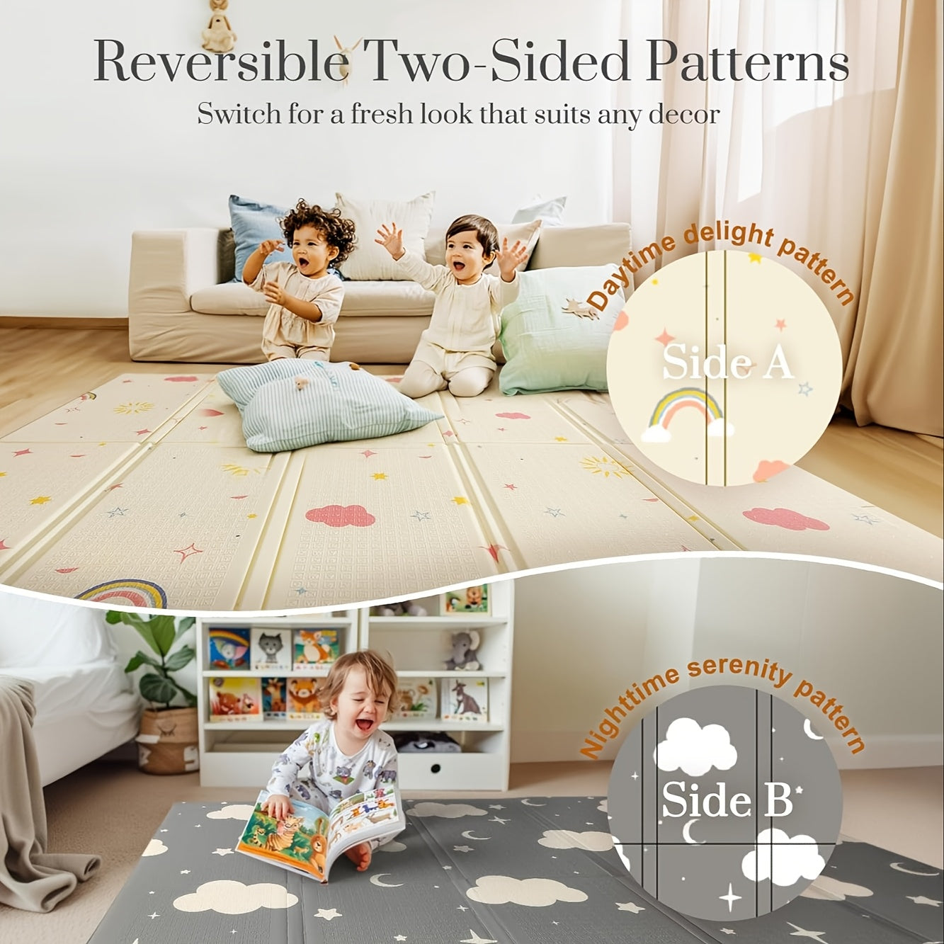 Extra Large Reversible ABC Padded Play Mat for Infants and Toddlers Waterproof Foam Mat