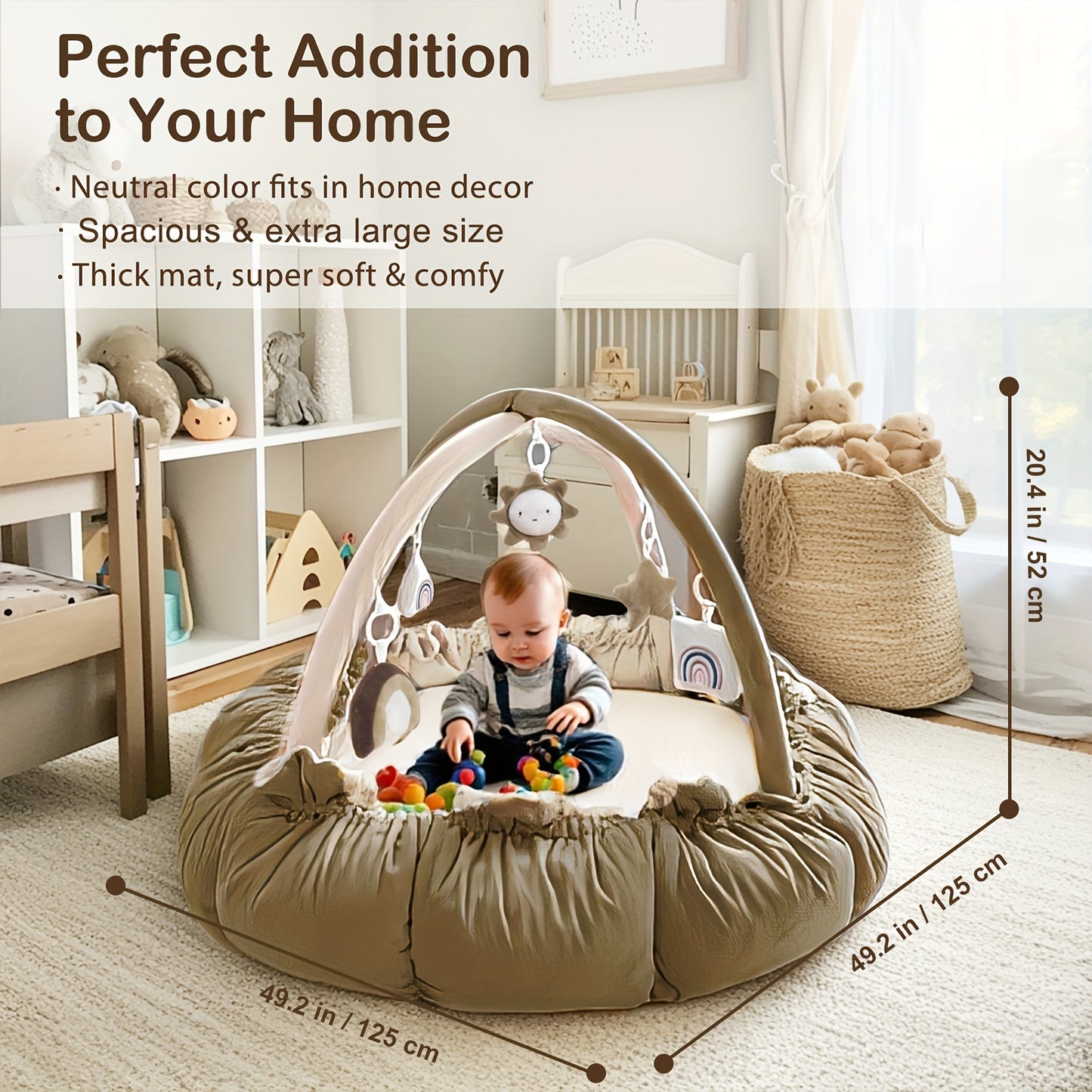 5 In 1 Plush Baby Play Gym With Tummy Time Mat And 6 Toys Ball Pit For Development