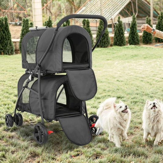 Double Dog Stroller with Detachable Carrier Bags Large 4 Wheels Foldable Jogger for Small and Medium Dog Cats