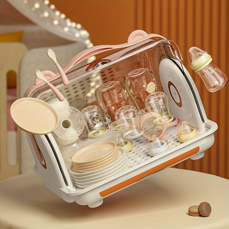 Large Capacity Baby Bottle Storage Box - Transparent Tableware Organizer With Drain And Dust-Proof Drying Rack - Perfect For Christmas Gift Ideas