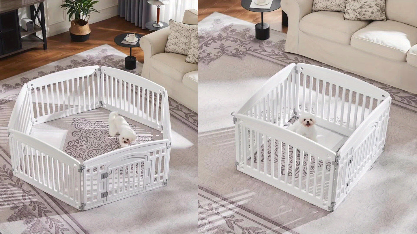 Durable 4 Panel Plastic Pet Playpen with Lockable Door and Non-Slip Bottom for Indoor Outdoor Use