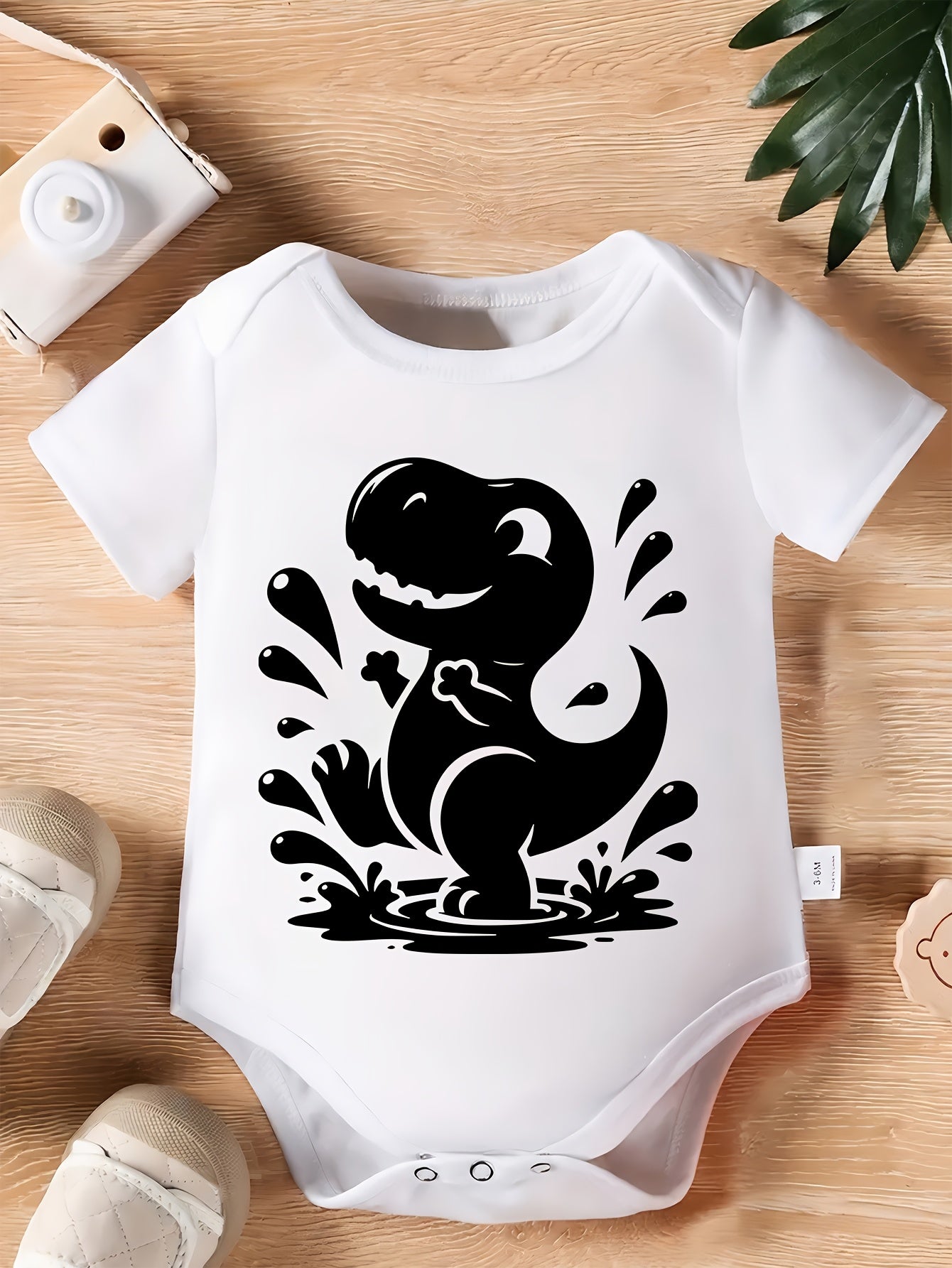 Youngsters Cotton Romper with Dinosaur Graphic Soft Short Sleeve Outfit for Boys and Girls