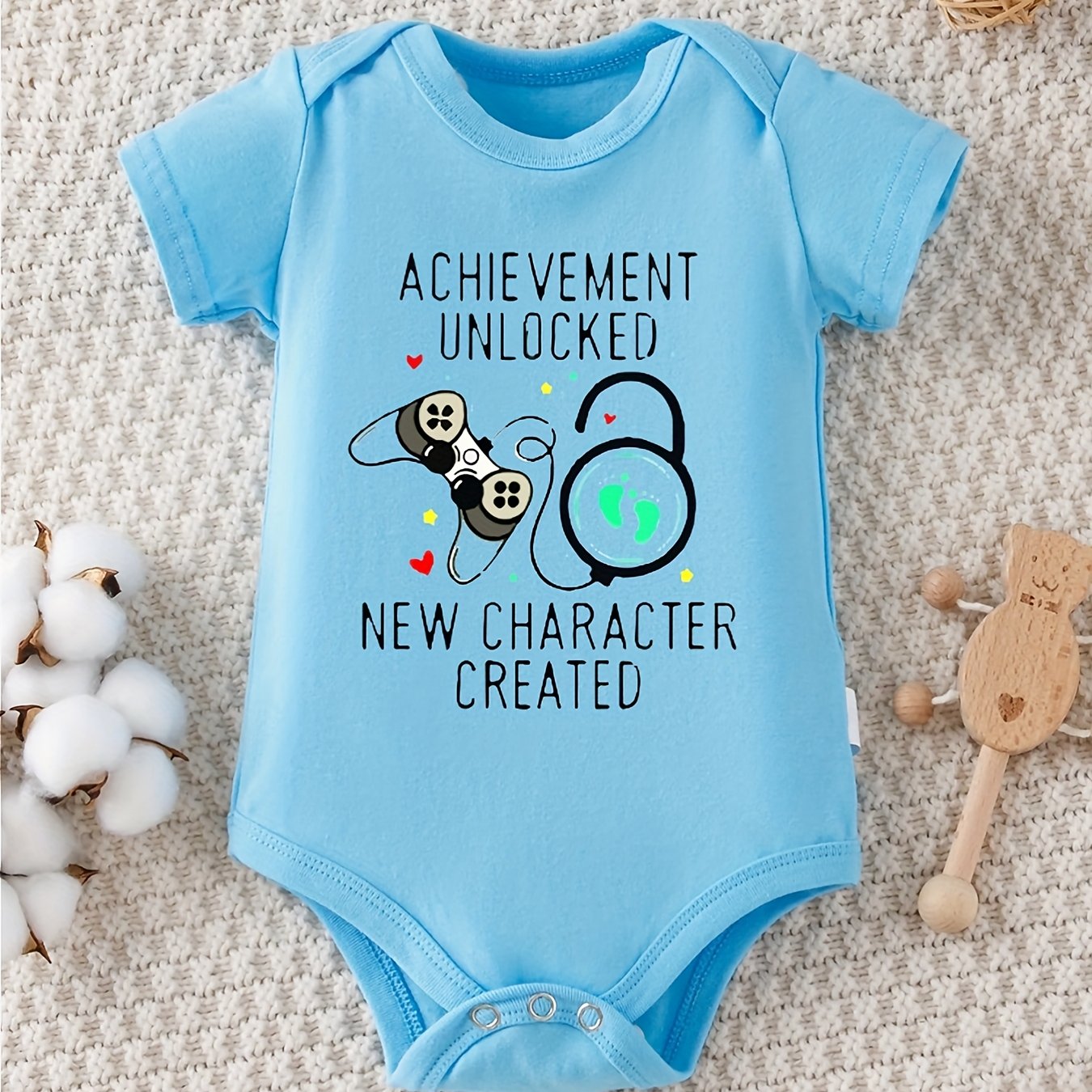 Achievement Unlocked New Character Created Baby Boys Romper 100 Percent Cotton Summer Outfit