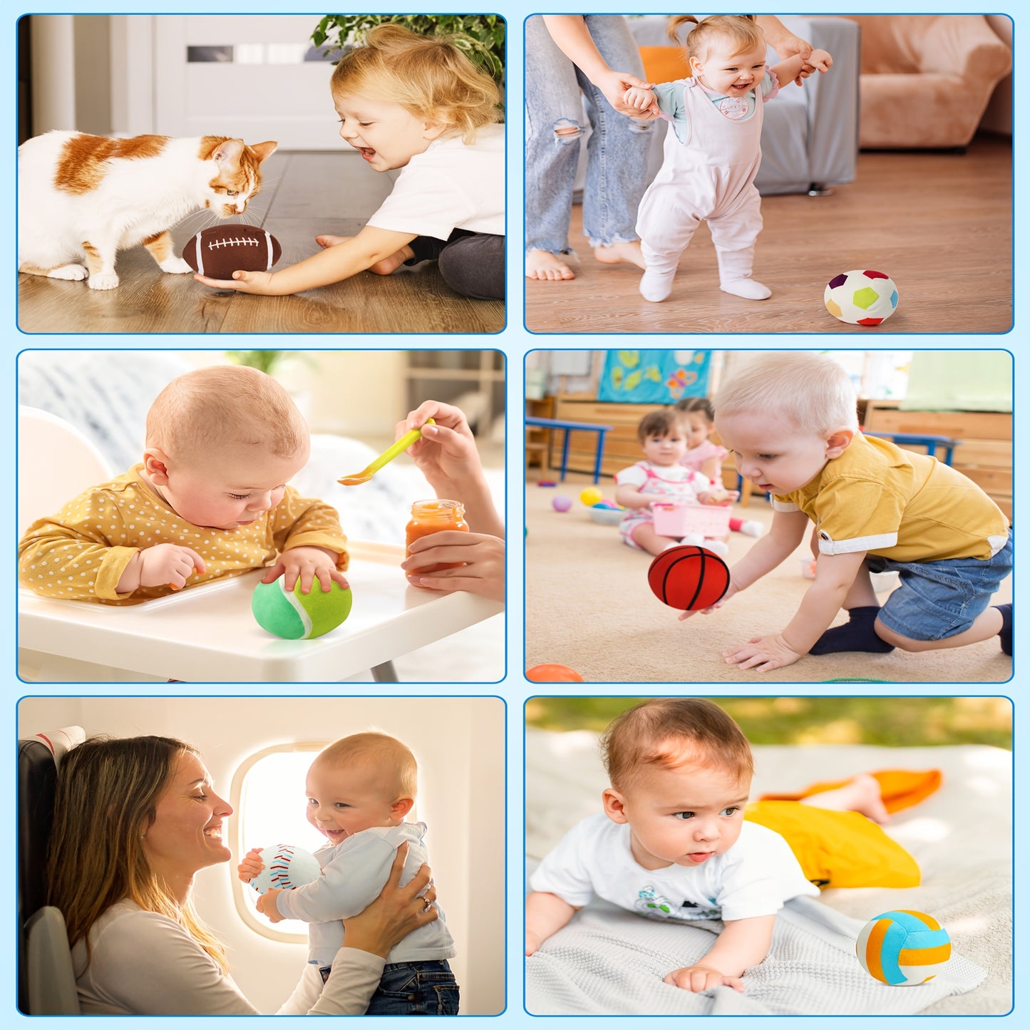 Vanmor Sensory Sports Balls For Toddlers With Travel Bag Plush Rattles And Crinkle Toy