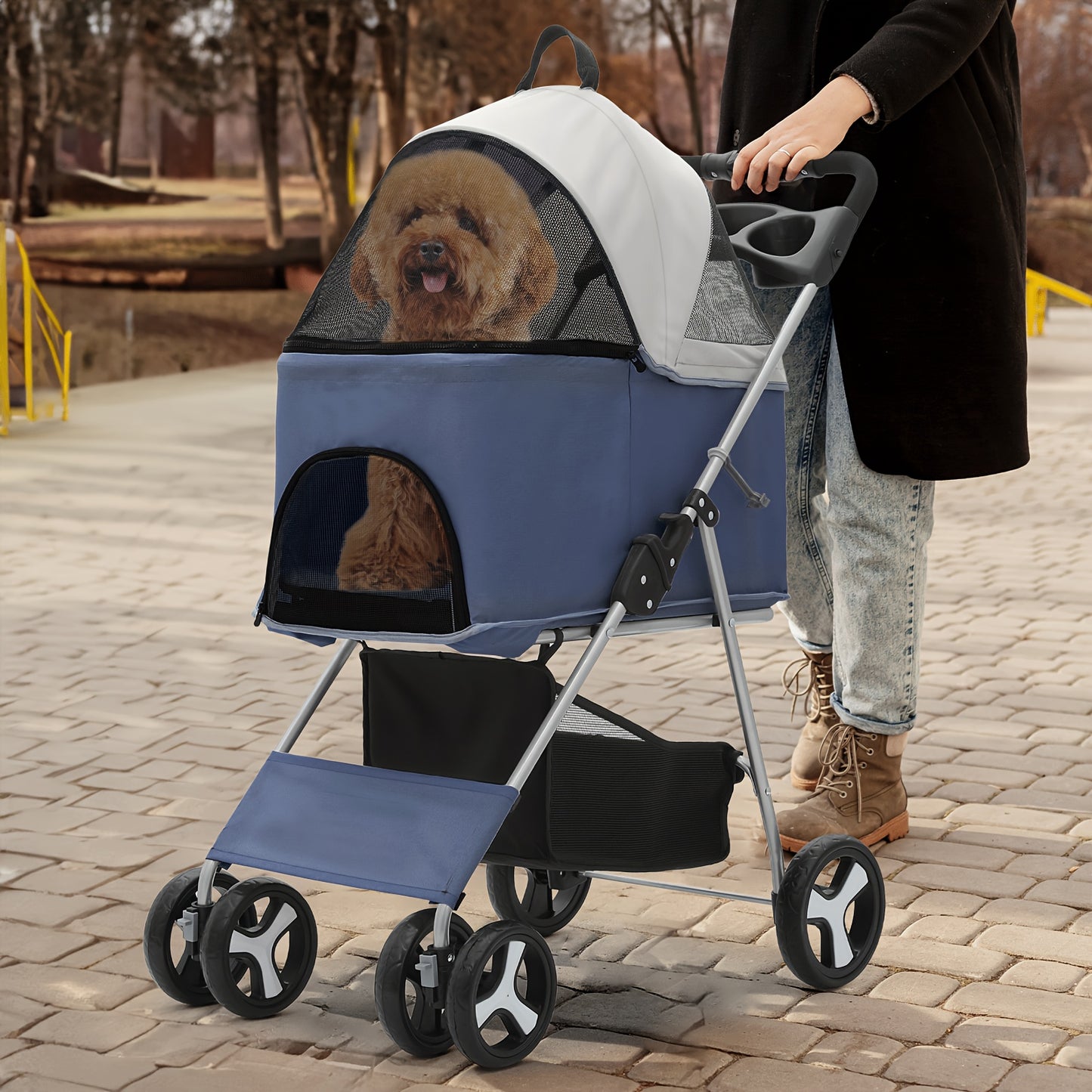 MoNiBloom 3-in-1 Foldable Pet Stroller Detachable Carrier, Car Seat and Stroller with Push Button Entry for Small Pets, Dog Stroller for Medium Dogs Load Up to 33 lbs
