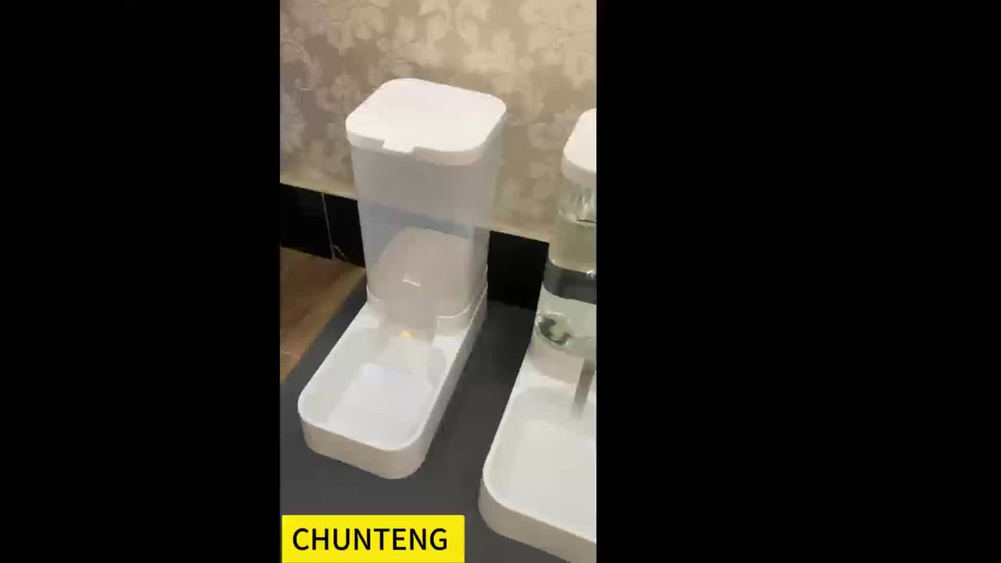 Two Piece Gravity Automatic Cat And Dog Feeder And Water Dispenser Set 1 Gallon Capacity