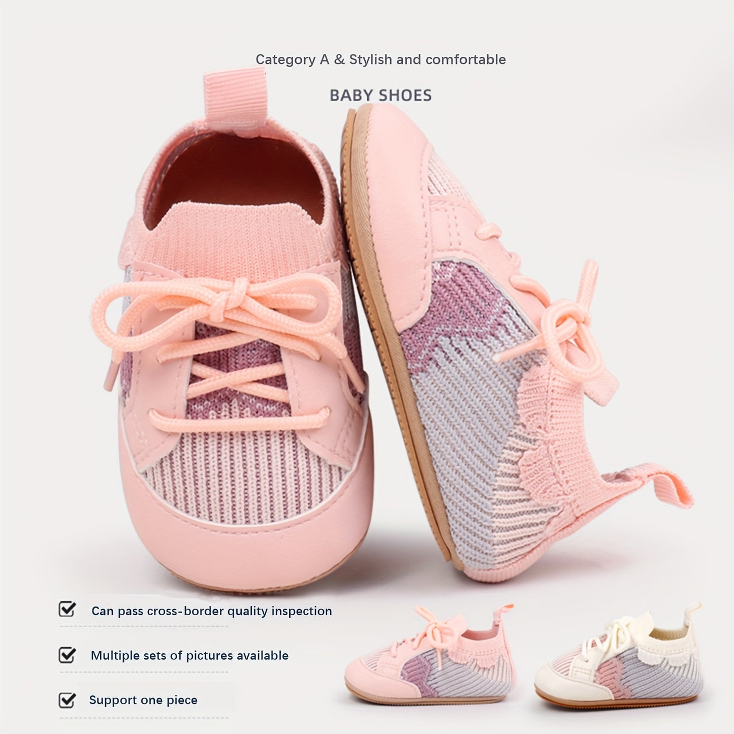 Non-Slip Toddler Slip-On Sneakers - First Walking Shoes for Babies, Soft Pink/with Lace-like accents - Easy Slip-On Closure, Non-Slip PVC Sole - All-Season Infant & Toddler Shoes for Boys & Girls - Parent-Favorite Baby Walkin