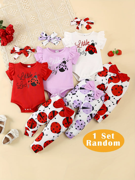 Newborn Baby Girl Summer Romper Set Outdoor Wear Three Sets