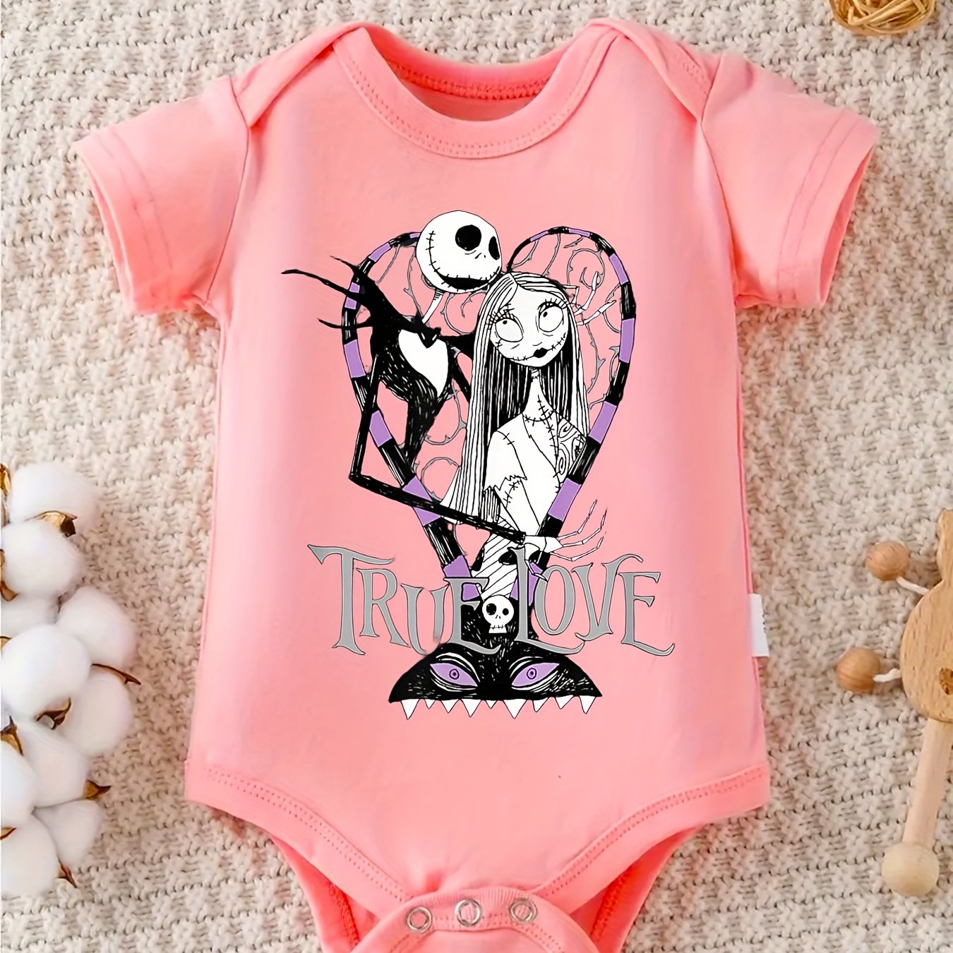 Disney Nightmare Before Christmas Baby Romper Jack Skellington Sally Graphic 100 Percent Cotton