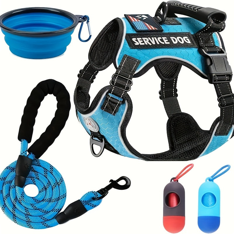 5pcs Reflective Dog Harness Set for Large Dogs Durable Adjustable No Pull with Leash and Bowl