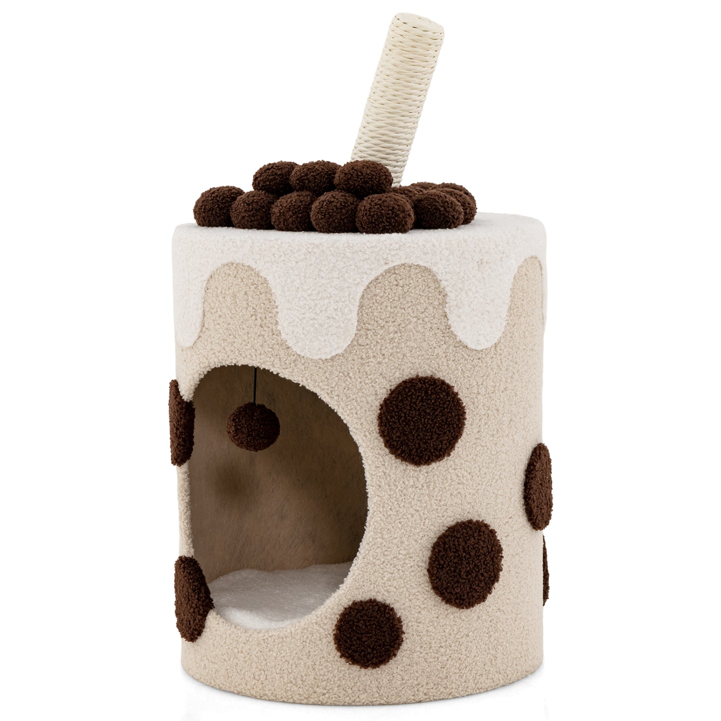 SAFSTAR Bubble Tea Cat Tree Tower with Scratching Post and Dangling Ball Toy for Cats