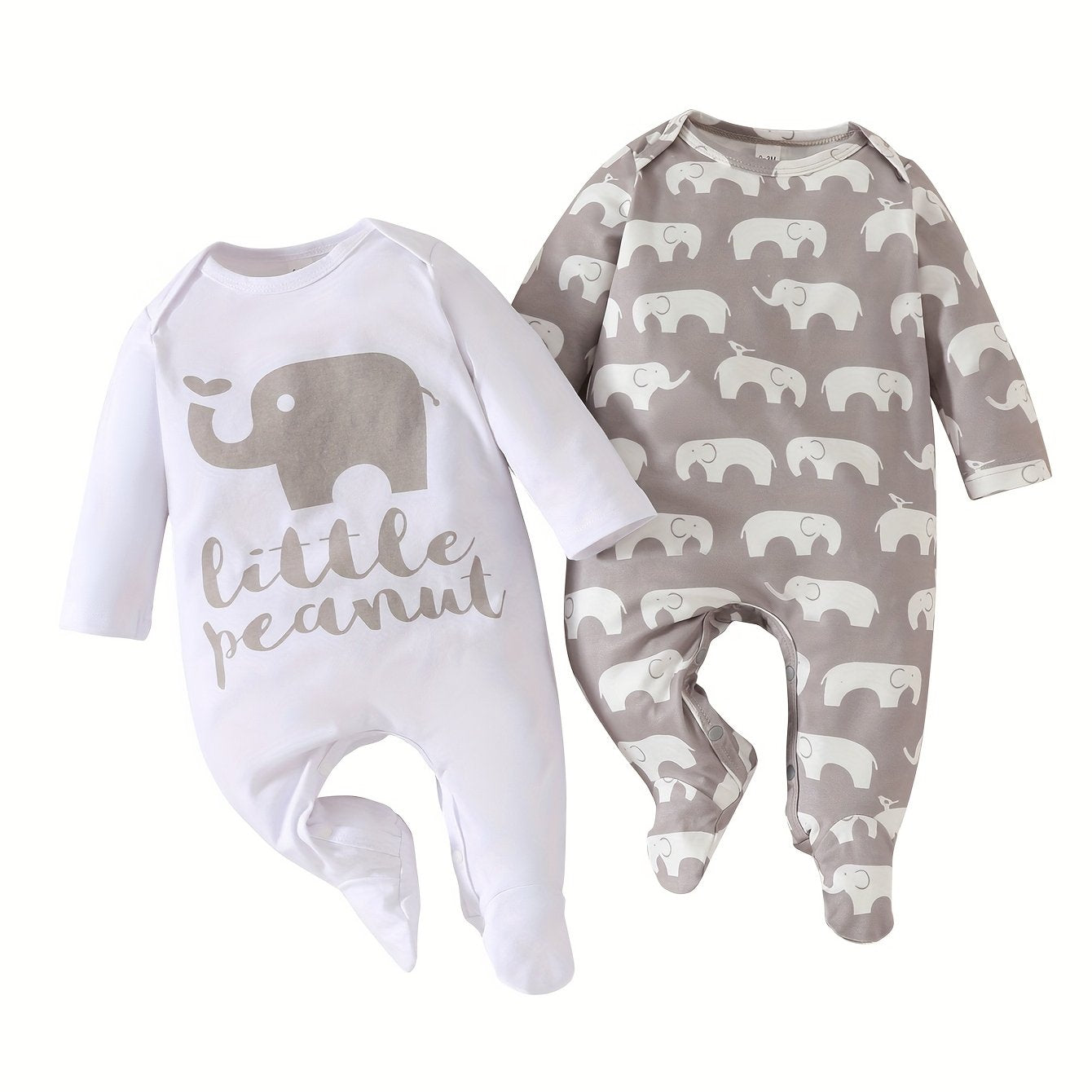 Little Peanut Youngsters Long Sleeve Rompers – Adorable Elephant Designs for Comfort