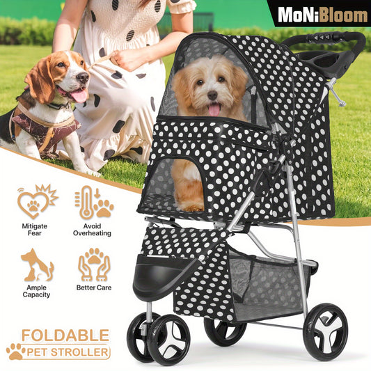 3 Wheels Pet Dog Cat Stroller for Small Medium Dogs Cats - Foldable Jogger Stroller w/Storage Basket and Cup Holder - For Pet Owners - Suitable for Outdoor Walks & Travel - Great Gift for Dog & Cat Lovers