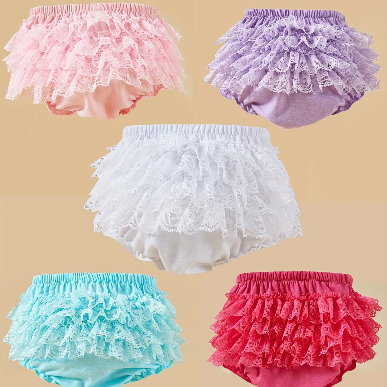 5-piece Set Solid Color Children's Lace Shorts Baby Cute PP Pants Baby Shorts Photo Clothes