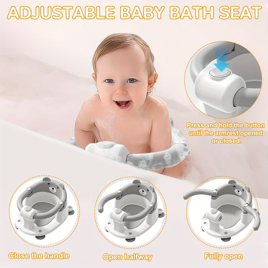 Baby Bath Chair with Anti-Slip Base - Adjustable Bath Seat, Soft Grip Edges, Lightweight & Stable Bath Stool for Toddlers & Infants, Non-Slip Bathing, Easy-Clean PP Construction, Toddler Bathing Aid, Cute Bear Design, Polypro