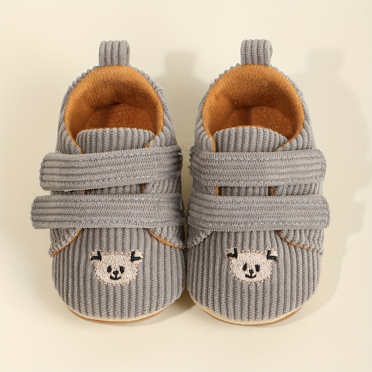 Cute Cartoon Bear Toddler Shoes for Boys & Girls - Soft Fabric with Non-Slip Rubber Sole, Hook-and-Loop Closure, Low-Top Design for Spring & Autumn, 0-18 Months Infant & Toddler Footwear