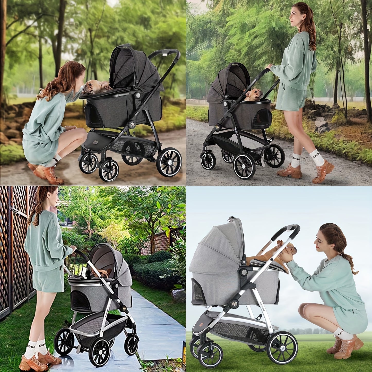 Kenyone Pet Stroller C510 Gray - 3 in 1 Dog Stroller for Medium Small Dogs, Large Cat Stroller with Detachable Carrier for Puppies, Doggies, Kitties, Bunnies - Durable & Lightweight - Suitable for Outdoor Walks & Travel - Ide