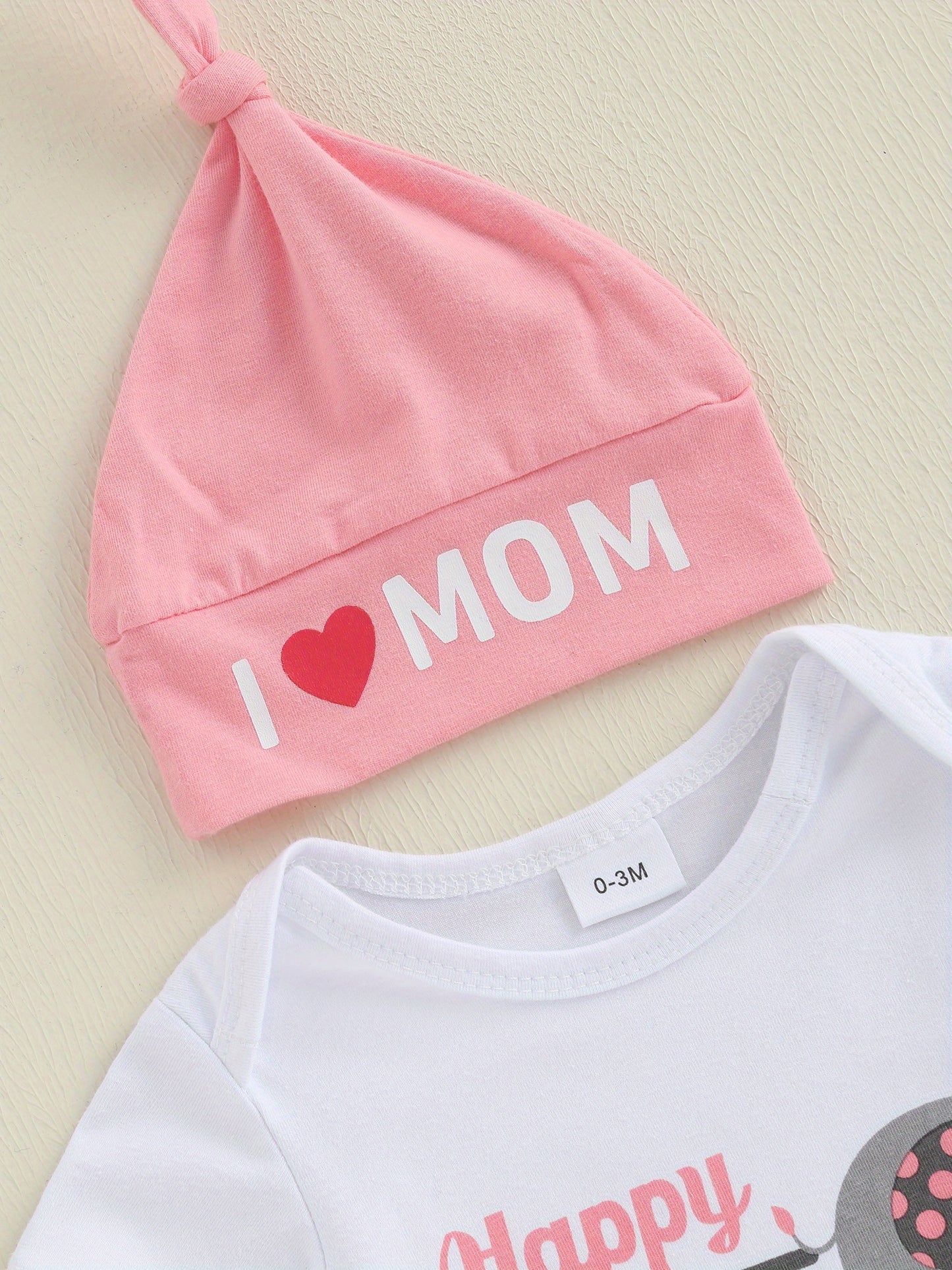 3pcs Newborn Baby Summer Outfit Dinosaur Elephant Romper Long Pants Hat Set