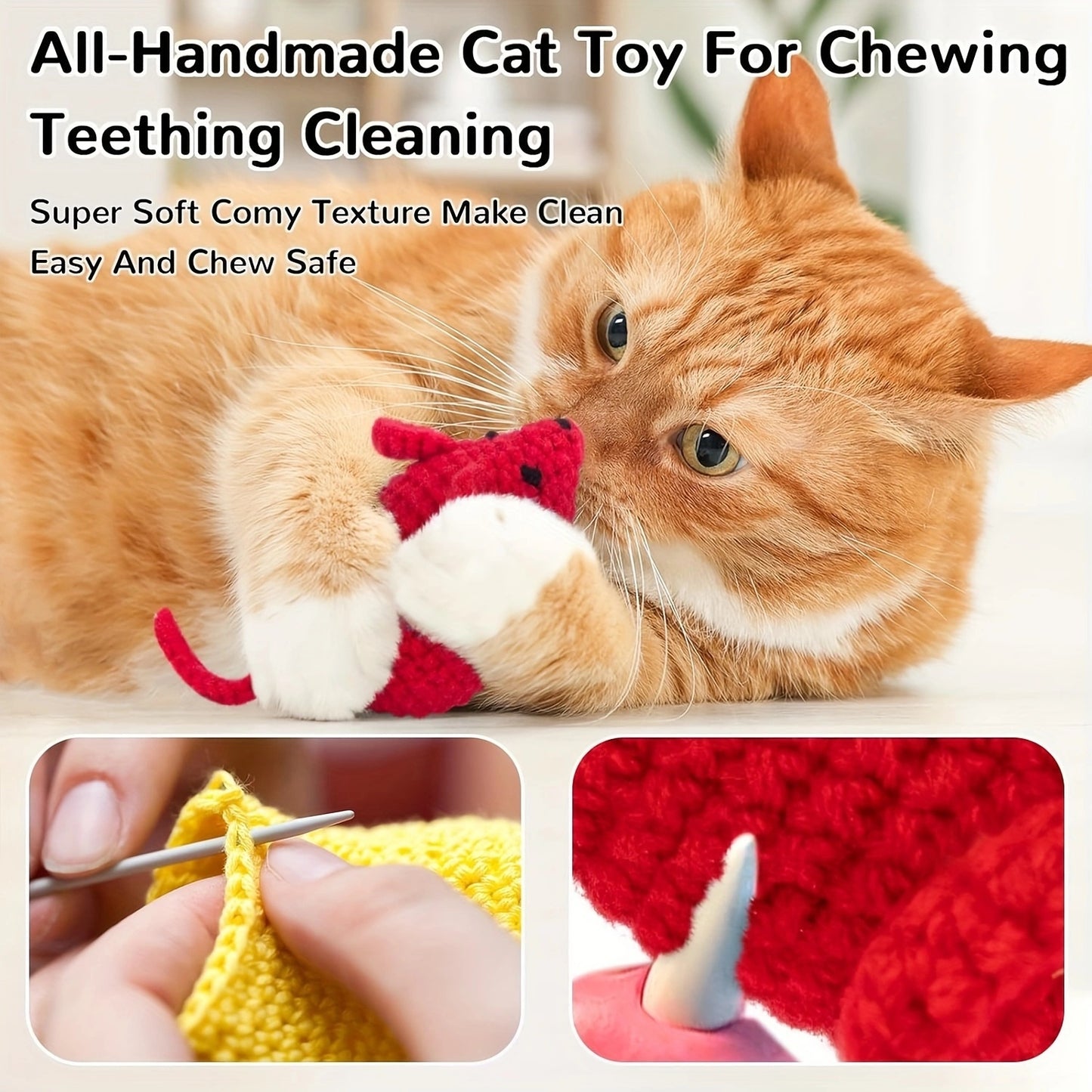 6pcs Hand-Crochet Cat Toys Mice Interactive Teething Toys for Kittens and Indoor Cats