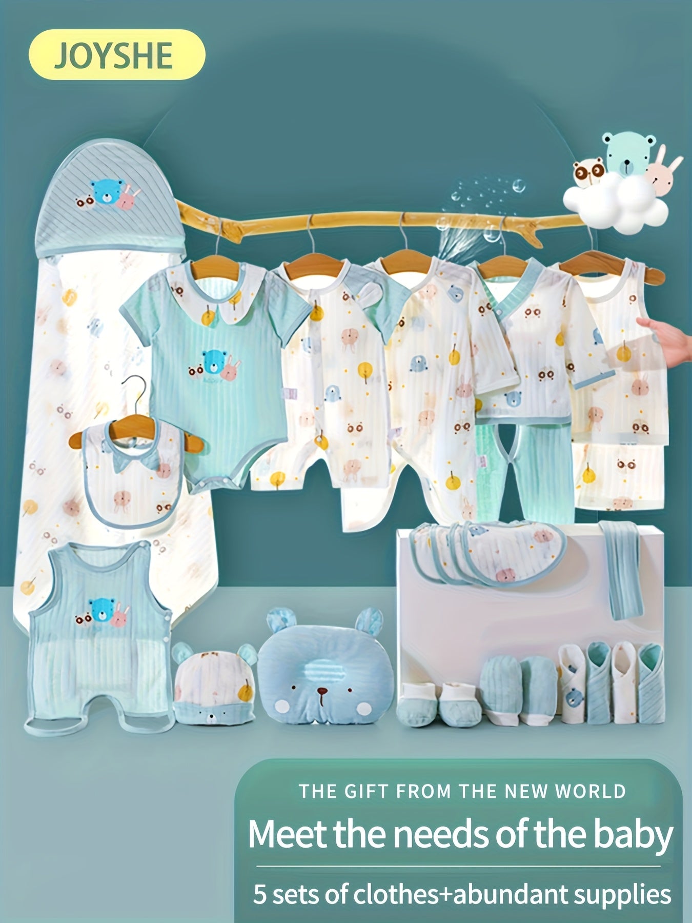 Boy Summer Clothes + New Baby Daily Items, Complete Set of 27pcs, 5 Sets of Clothes + Hats + Belly Covers + Pillows + Hand and Foot Covers + Belly Covers, Baby Supplies, Baby Full Moon Long Sleeve Set, Baby Onesie, Local Ware
