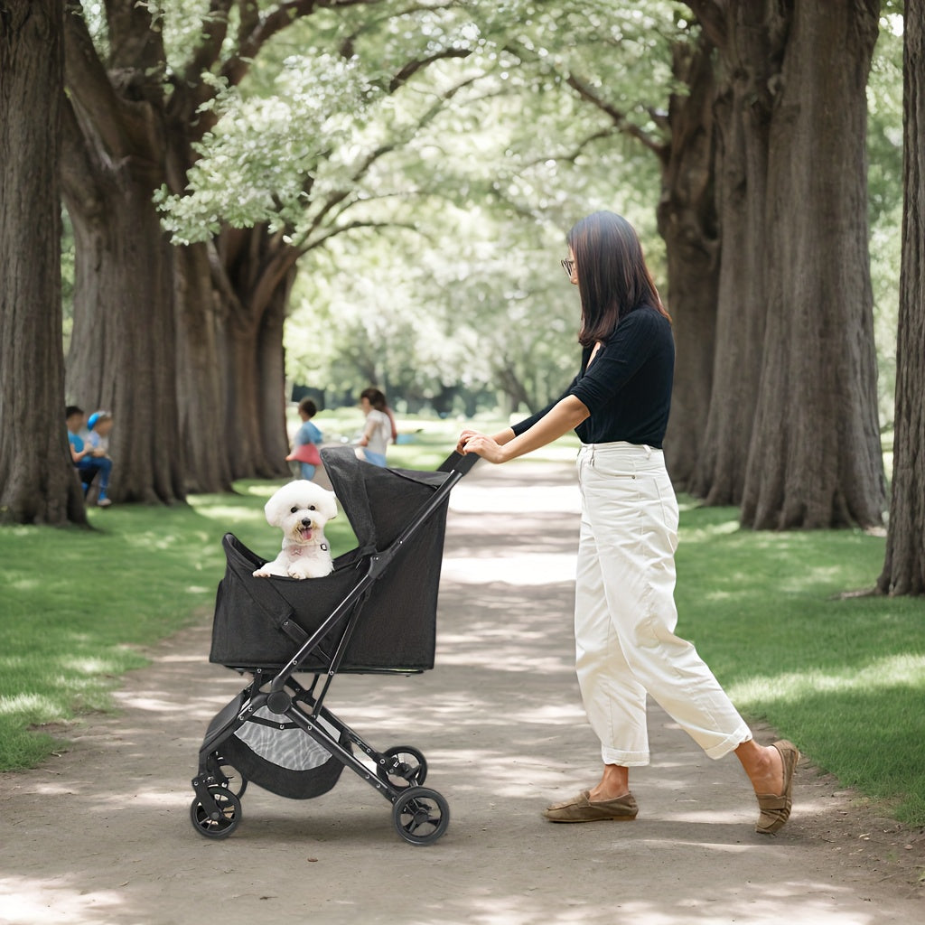 Pet Stroller 4 Wheels Dog Cat Stroller, Pet Folding Stroller, Foldable Dog Cat Cage Jogger Stroller Holder With Shock Absorption,, Breathable And Visible Mesh For Medium/Large Small Dogs Cats