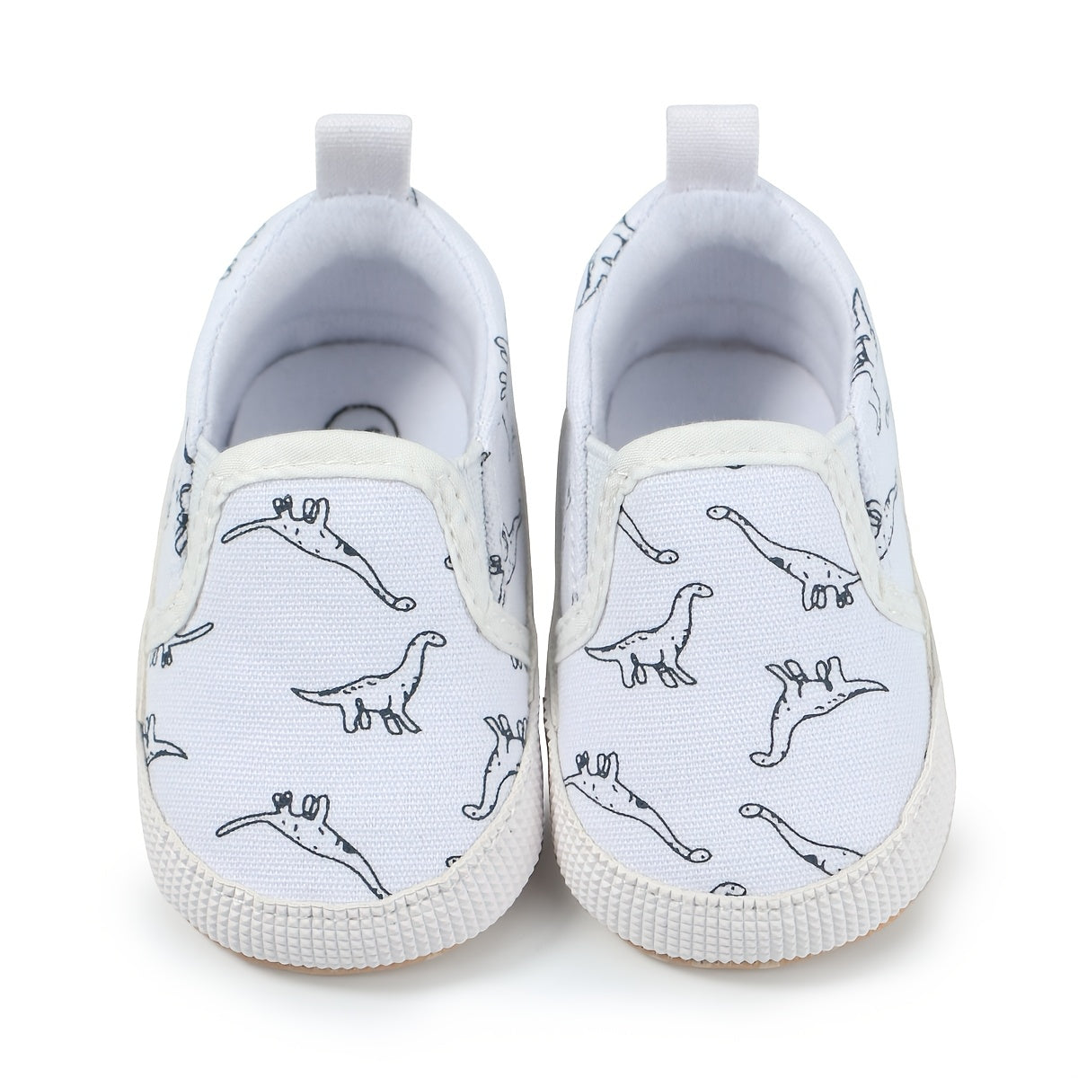 0-3 Months Slip-On Sneakers - Cute Cartoon Dinosaur Pattern Soft Fabric Low-Top Shoes for Indoor Crib Shoes, Spring & Autumn Daily Wear (Navy/White), Shoes