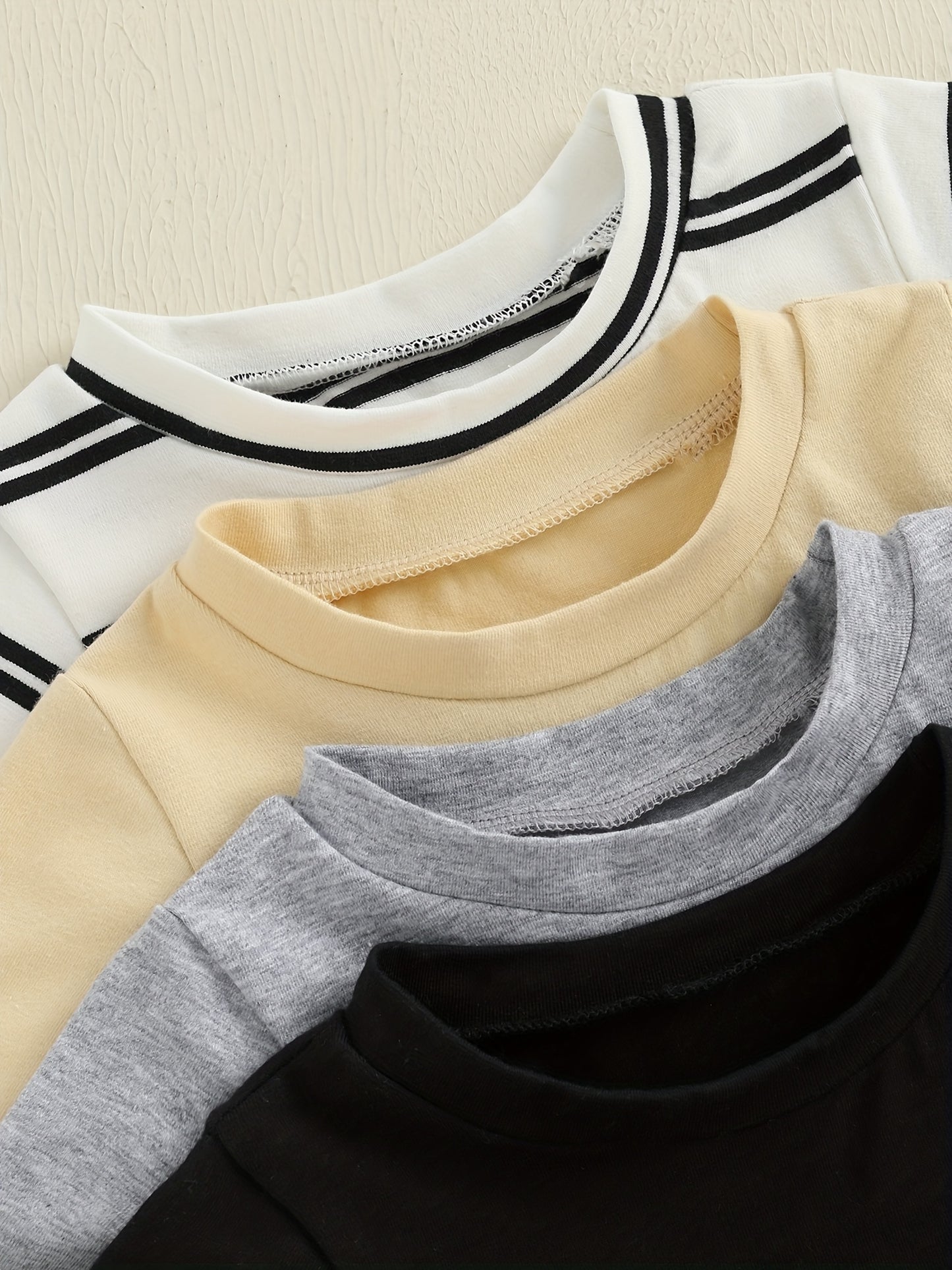 Toddler Baby Summer T-Shirt 4pcs Set Loose Fit Solid/Striped Crew Neck Short Sleeve Tops, Suitable for Outdoor Leisure