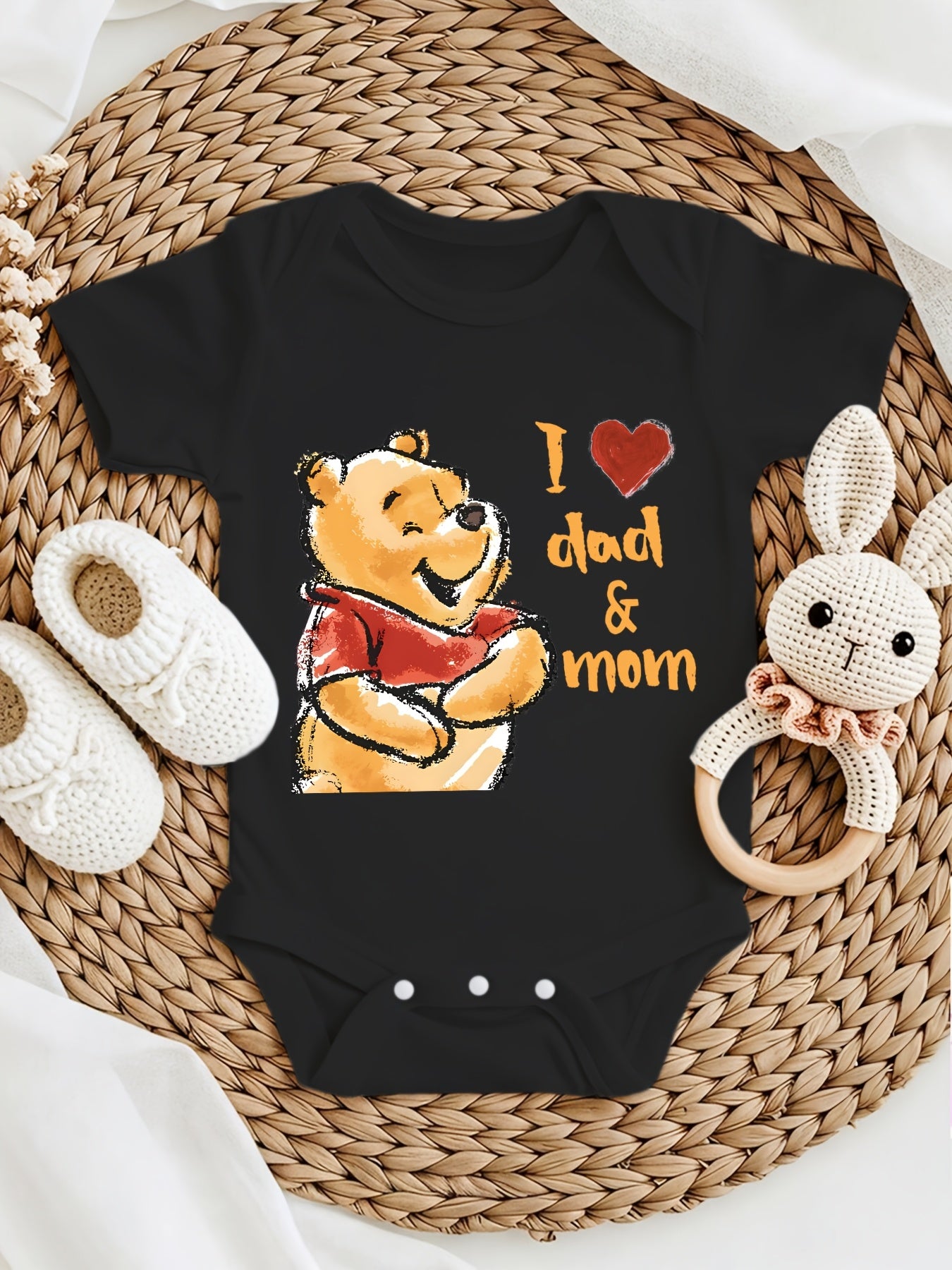 Disney Winnie the Pooh I Love Dad and Mom Baby Onesie Adorable Short Sleeve Romper