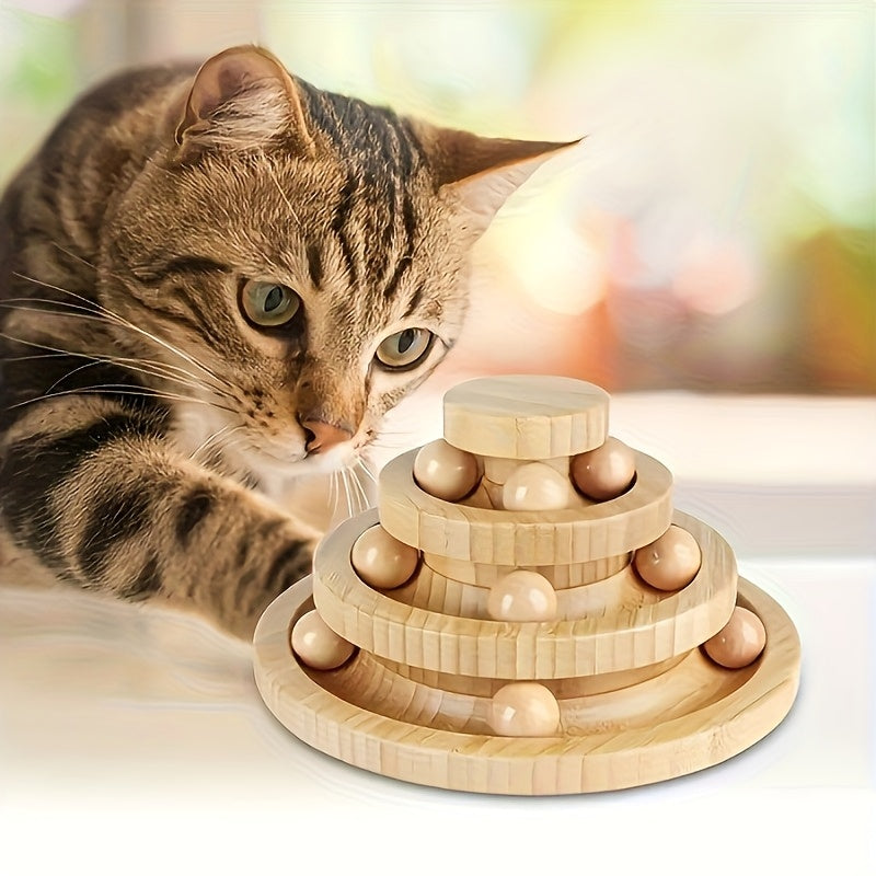 Natural Bamboo Cat Ball Track Toy with 9 Detachable Balls for Interactive Fun