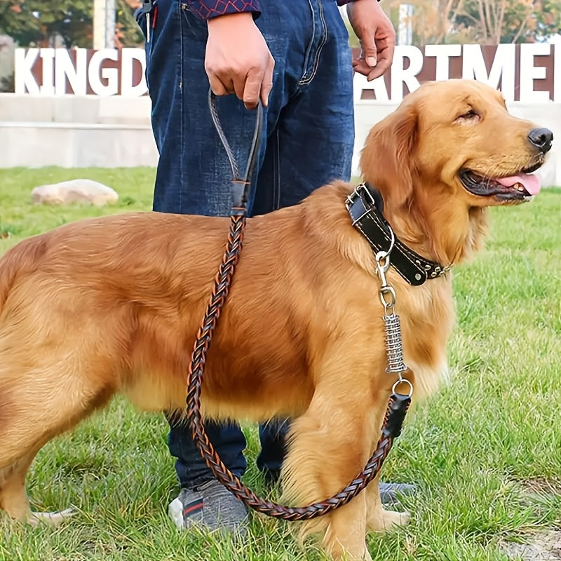 [Genuine Dog Leash] High Quality 5-Foot Genuine Dog Leash with Cowhide Collar | Medium & Large Dogs, Golden Retriever, German Shepherd & More